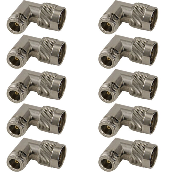 Pack of 10 Right Angle N-Type Male to N-Type Female Adaptor