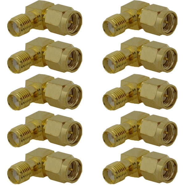Pack of 10 Right Angle SMA Male to SMA Female Adaptor