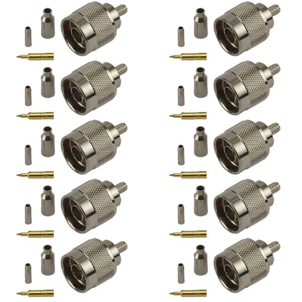 Pack of 10 N-Type Male Crimp Connector - RG316/RG174