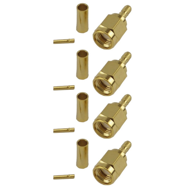 Pack of 4 RP SMA Male Crimp Connector - RG316/RG174