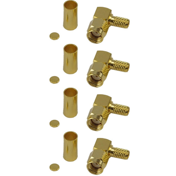 Pack of 4 Right Angle RP-SMA Male Crimp Connector - RG316/RG174