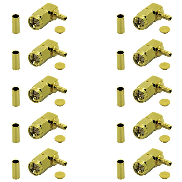 Pack of 10 Right Angle SMA Male Crimp Connector - RG316/RG174