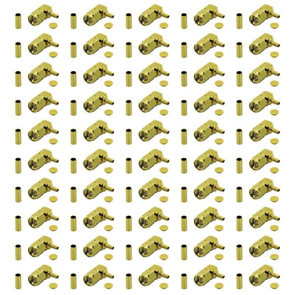 Pack of 50 Right Angle SMA Male Crimp Connector - RG316/RG174