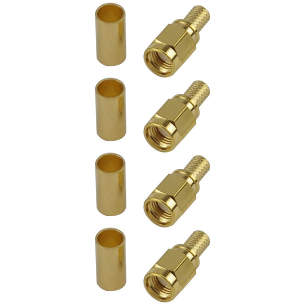 Pack of 4 RP SMA Male Crimp Connector - RG58